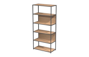 Doe modular bookcase, 90 x 44 cm, 4 shelves in two-material metal and melamine with 2 intermediate sides