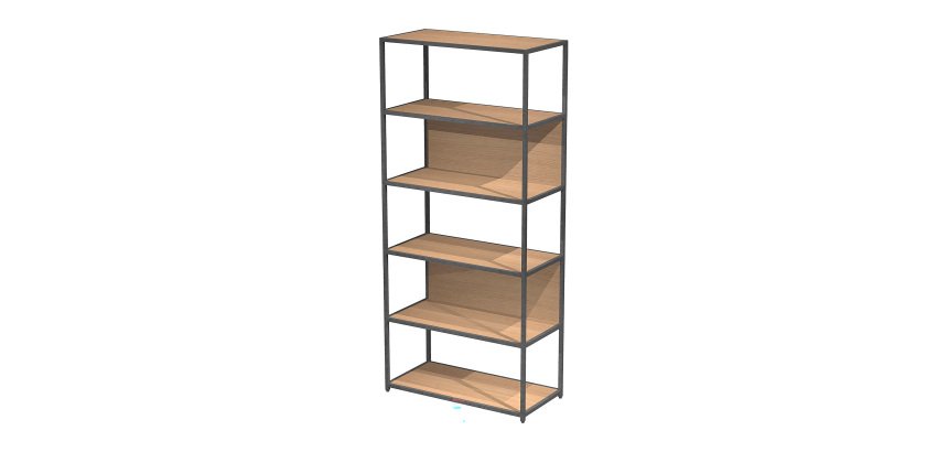Doe modular bookcase, 90 x 44 cm, 4 shelves in two-material metal and melamine with 2 intermediate sides