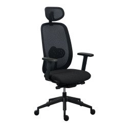 Chaise de bureau ergonomique Algo - tissu et maille - mécanisme synchrone + réglage profondeur d'assise - accoudoirs 3D - appui-tête - pieds noir