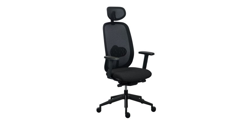 Chaise de bureau ergonomique Algo - tissu et maille - mécanisme synchrone + réglage profondeur d'assise - accoudoirs 3D - appui-tête - pieds noir