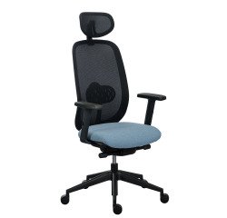 Chaise de bureau ergonomique Algo, tissu non feu et maille, mécanisme synchrone + réglage profondeur d'assise, accoudoirs 3D, appui-tête, pieds noir
