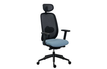 Chaise de bureau ergonomique Algo - tissu et maille - mécanisme synchrone + réglage profondeur d'assise - accoudoirs 3D - appui-tête - pieds noir