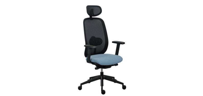Algo ergonomic office chair - fabric and mesh - synchronous mechanism + seat depth adjustment - 3D armrests - headrest - black base