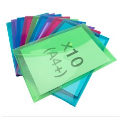 Pochette de rangement à bouton pression Rapesco A4+ assorties - Lot de 10