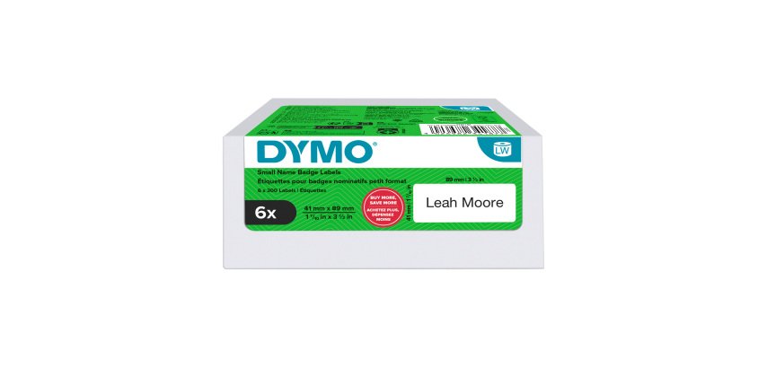 Étiquettes pour badges nominatifs 41 mm x 89 mm DYMO LabelWriter - Rouleau de 300 étiquettes - Boîte de 6 rouleaux