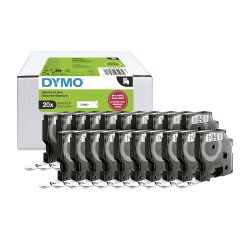 Rouleau polyester DYMO D1 12 mm écriture noire - Boîte de 20 rouleaux