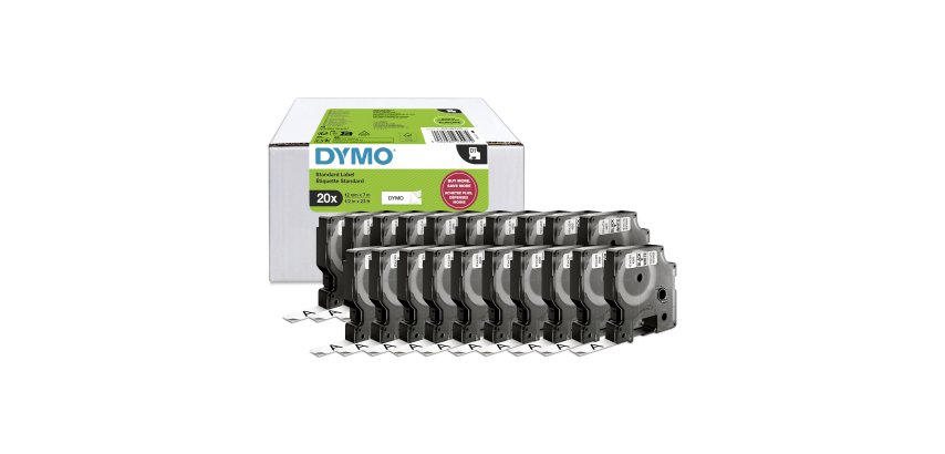 Rouleau polyester DYMO D1 12 mm écriture noire - Boîte de 20 rouleaux