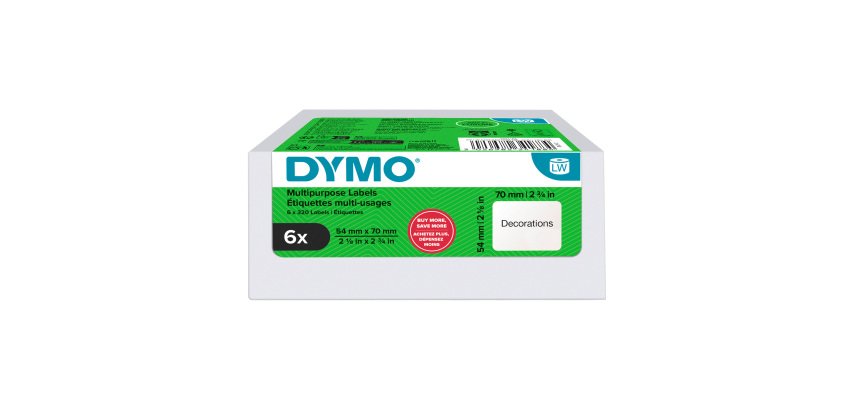 Etiketten 54 mm x 70 mm DYMO LabelWriter - Rol van 320 labels - Doos van 6 rollen