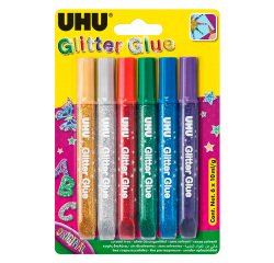 Colle pailletée Glitter Glue UHU couleurs Original - Etui de 6