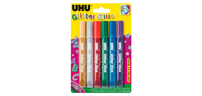 Colle pailletée Glitter Glue UHU couleurs Original - Etui de 6