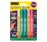 Colle pailletée Glitter Glue UHU couleurs Glow in the dark - Etui de 5
