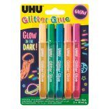 Colle pailletée Glitter Glue UHU couleurs Glow in the dark - Etui de 5