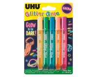 Colle pailletée Glitter Glue UHU couleurs Glow in the dark - Etui de 5