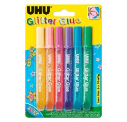 Colle pailletée Glitter Glue UHU couleurs Shiny - Etui de 6