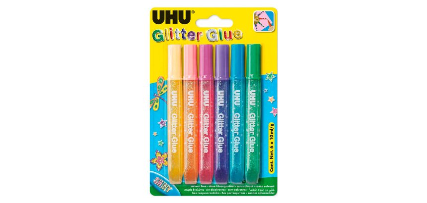 Colle pailletée Glitter Glue UHU couleurs Shiny - Etui de 6