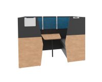 Alcove acoustique - cabine de confidentialite Silencia 6 places L 210 x H 150 x P 170 cm avec table et support écran - Bleu canard