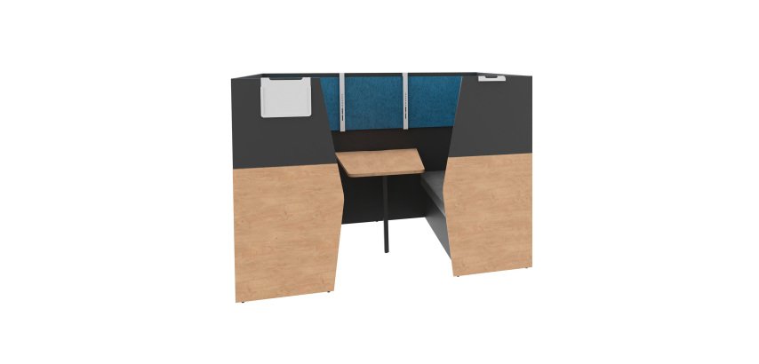 Alcove acoustique - cabine de confidentialite Silencia 6 places L 210 x H 150 x P 170 cm avec table et support écran