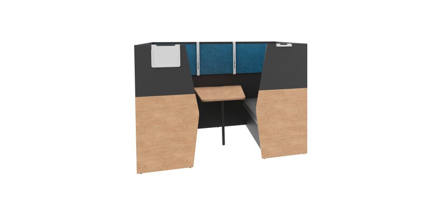 Alcove acoustique - cabine de confidentialite Silencia 6 places L 210 x H 150 x P 170 cm avec table et support écran