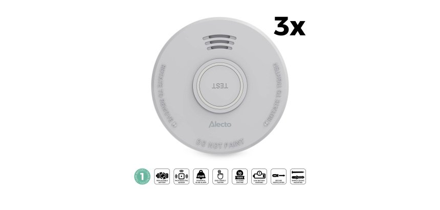 Lot de 3 détecteurs de fumée conformes à la norme EN14604