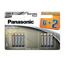 Pack 8 pilas alcalinas LR03 AAA 6+2 GRATIS Everyday Power Panasonic