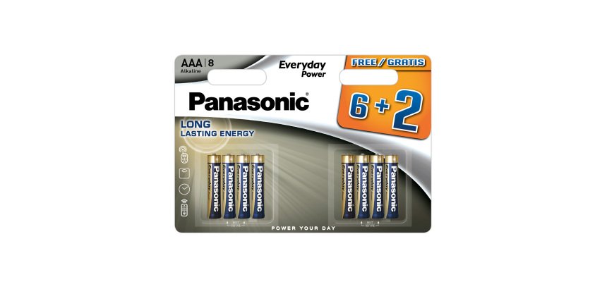 Pack 8 pilas alcalinas LR03 AAA 6+2 GRATIS Everyday Power Panasonic