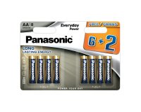 Pack 8 pilas alcalinas LR06 AA 6+2 GRATIS Everyday Power Panasonic