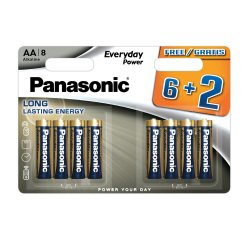 Pack 8 pilas alcalinas LR06 AA 6+2 GRATIS Everyday Power Panasonic