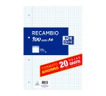 Recambio para carpeta de anillas 100 hojas 4x4 A4 Oxford