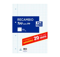 Recambio para carpeta de anillas 100 hojas 4x4 A4 Oxford