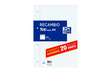 Recambio para carpeta de anillas 100 hojas 4x4 A4 Oxford