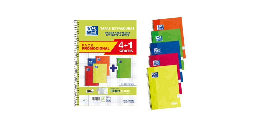 Cuadernos Write&erase tapa dura Fº 80 hojas 4x4 colores vivos Oxford - Pack 4 + 1 GRATIS