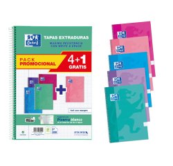 Cuadernos Write&erase tapa dura Folio 80 hojas 4x4 colores tendencia Oxford - Pack 4 + 1 GRATIS
