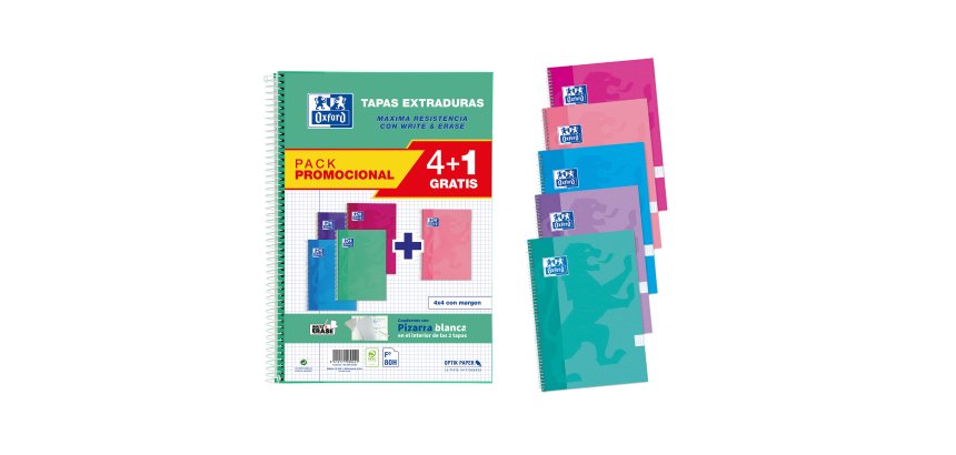 Cuadernos Write&erase tapa dura Folio 80 hojas 4x4 colores tendencia Oxford - Pack 4 + 1 GRATIS