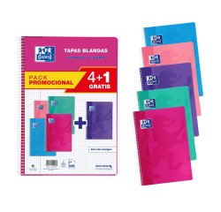 Cuadernos tapa blanda Folio 80 hojas 4x4 colores tendencia Oxford - Pack 4 + 1 GRATIS