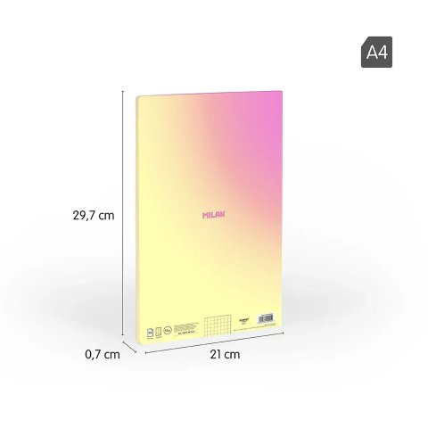 Cuaderno A4 Encolado 48 hojas Cuadriculado 5x5 Colección Sunset MILAN Amarillo