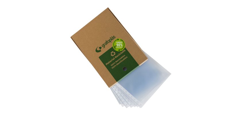 Fundas multitaladro 90% recicladas polipr. piel de naranja reciclado 80 micras 11 taladros A4 - Caja de 100