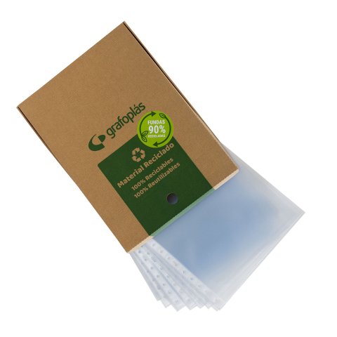 Fundas multitaladro 90% recicladas polipr. piel de naranja reciclado 80 micras 11 taladros A4 - Caja de 100