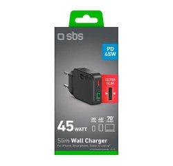 SBS Caricatore da muro 45w USB-C Ultra Slim con doppia porta