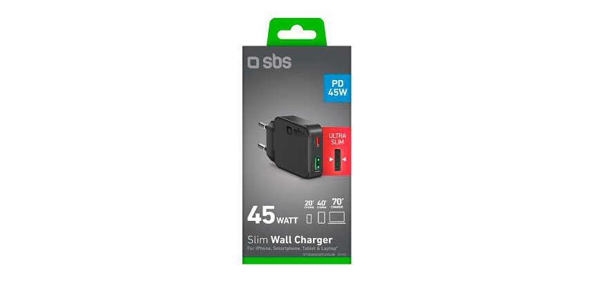 SBS Caricatore da muro 45w USB-C Ultra Slim con doppia porta