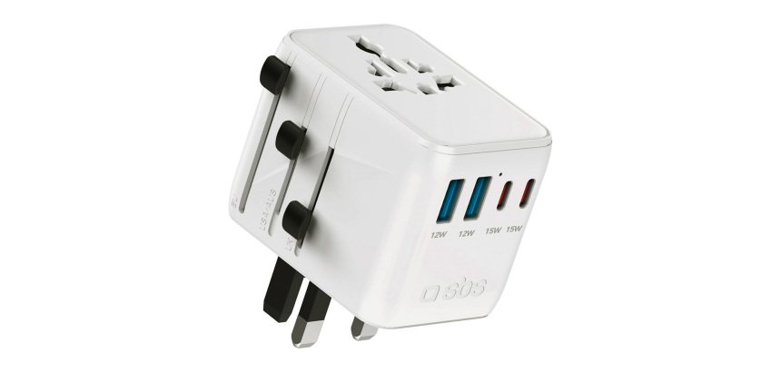 SBS Adattatore Da Viaggio Universale 70W Con Pouch, 1Xtype-C Pd 70W + 2Xtype-C Pd 15W + 2Xusb 2.4A
