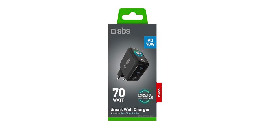 SBS Caricatore USB e USB-C Smart da 70 W con LCD e Power Control 2.0