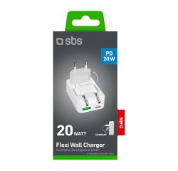 SBS Caricatore da parete Flexi Wall Charger 20W con spina pieghevole