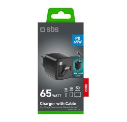 SBS Caricatore USB-C 65W con cavo retrattile GaN