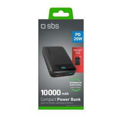 SBS Powerbank compatto da 10.000 mAh con ricarica rapida e display LCD