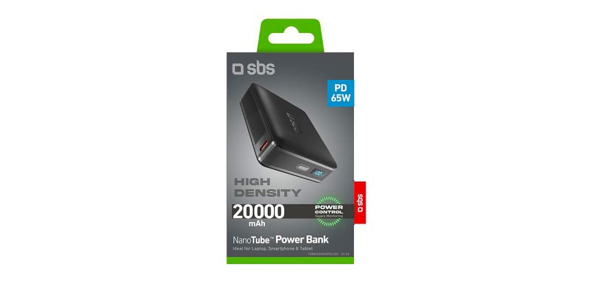 SBS Powerbank da 20.000 mAh con display LCD e ricarica per laptop da 65W