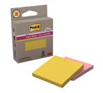 Notes repositionnables recyclées couleurs assorties pastel Post-it 76 x 76 mm - Bloc de 70 feuilles - Lot de 2