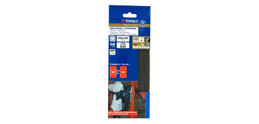 Patin auto-agrippant Tivoly multi-usages 93 x 190 mm - Grain 40 - Lot de 5