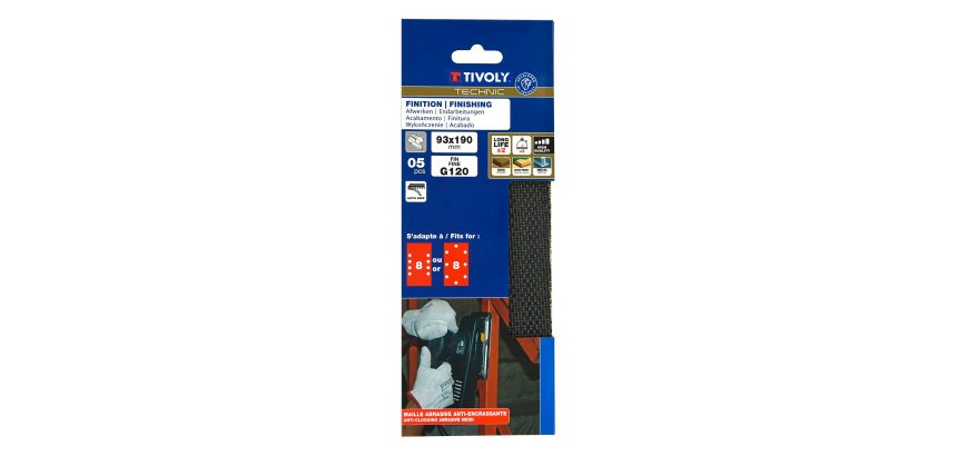 Patin auto-agrippant Tivoly multi-usages 93 x 190 mm - Grain 120 - Lot de 5