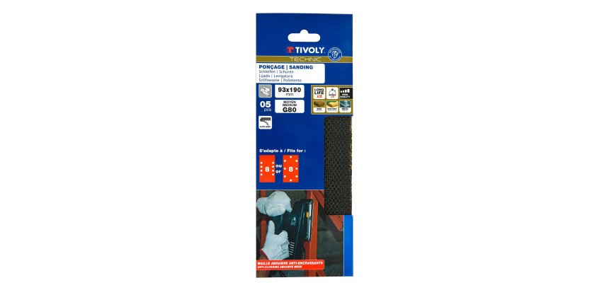 Patin auto-agrippant Tivoly multi-usages  93 x 190 mm - Grain 80 - Lot de 5