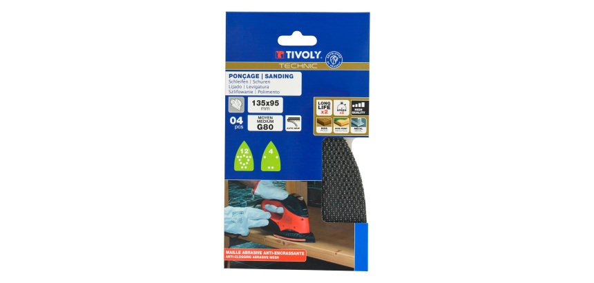 Patin auto-agrippant Tivoly multi-usages 135 x 95 mm  - Grain 80 - Lot de 4